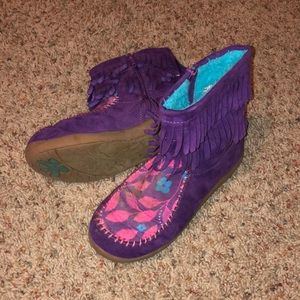 Girls Purple/pink/teal fringe boots SZ 2